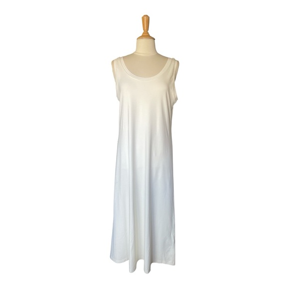 COS Scoop Neck Jersey Midi Dress Cream Size Medium Sleeveless Ribbed Edge Fluid - Picture 2 of 14
